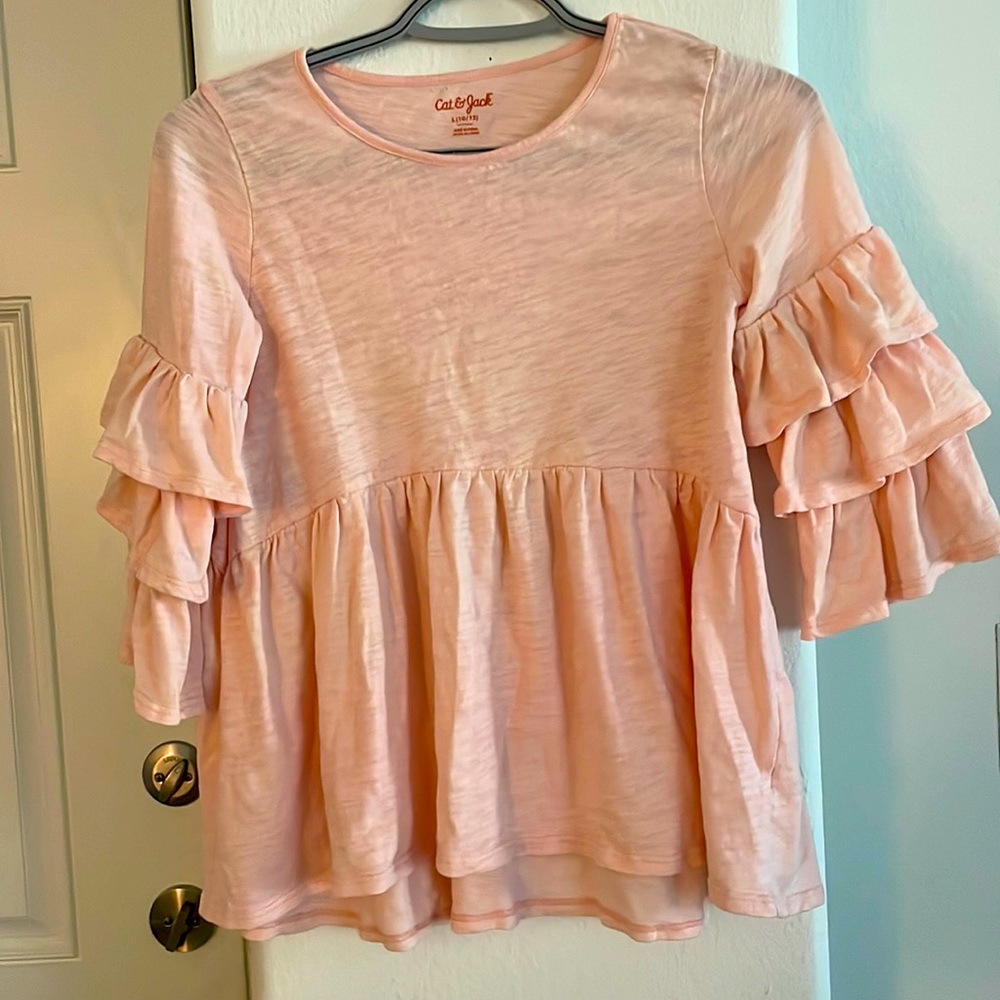 Cat and Jack Peach Top With Ruffle Sleeves Size L(10/12)